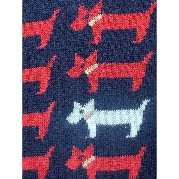 Talbots Cotton Blend Scottie Dog Navy Red Crew Neck Sweater 3/4 Sleeve Medium - Picture 2 of 10